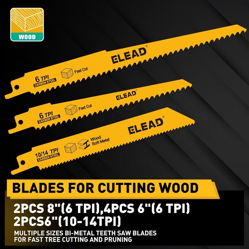 ELEAD 10-Piece Bi-Metal Reciprocating Saw Blade Set, Premium 6 & 8 Inch Wood & Metal Cutting Saw Blades with Storage Box - Image 4